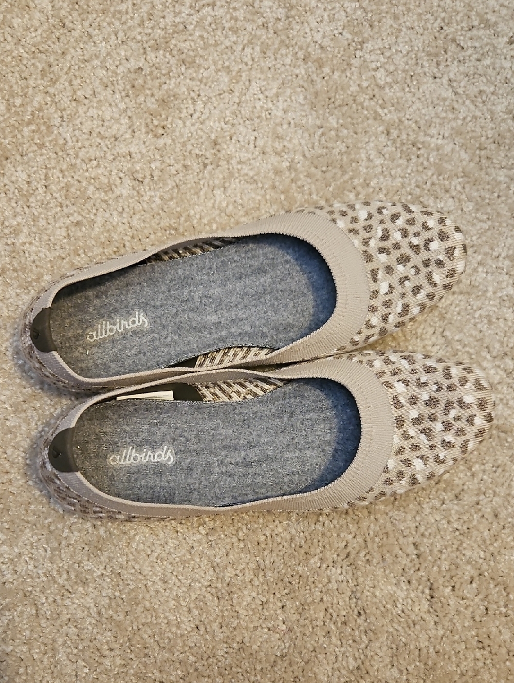 allbirds Taupe Leopard Knit Ballet Flats